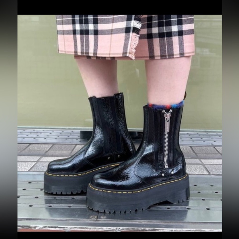 Dr. Martens Black 2976 Max Distressed Platform Chelsea Boots.